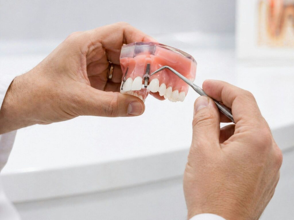 Hands holding a dental prosthesis