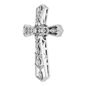 14K White Gold — .025 Ctw Natural Diamond Cross Pendant