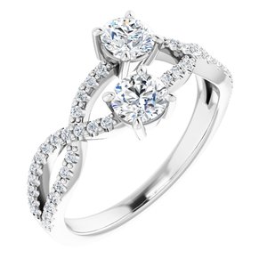 14K White Gold — 5/8 Ctw Natural Diamond 2-Stone Ring