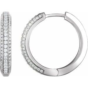 14K White Gold — 3/4 Ctw Natural Diamond Hinged Hoop Earrings