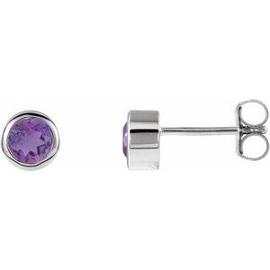 14K White Gold — Natural Amethyst Earrings With Backs