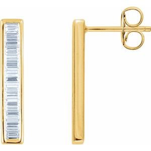 14K Yellow Gold — 1/2 Ctw Natural Diamond Bar Earrings With Backs