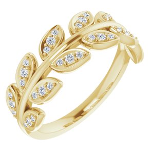 14K Yellow Gold — 1/5 Ctw Natural Diamond Leaf Ring