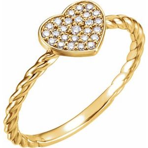 14K Yellow Gold — 1/8 Ctw Natural Diamond Heart Rope Ring