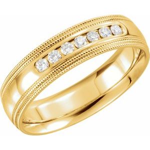 14K Yellow Gold — 1/4 Ctw Natural Diamond Half Round Comfort-Fit Double Milgrain Band