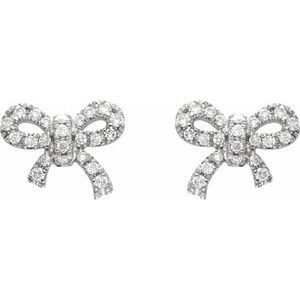 14K White Gold — 1/5 Ctw Natural Diamond Bow Earrings With Backs