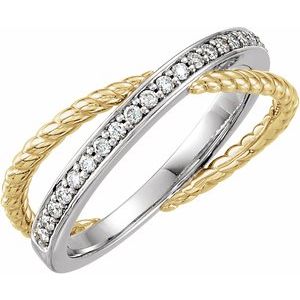 14K White/Yellow Gold — 1/5 Ctw Natural Diamond Cross Over Ring