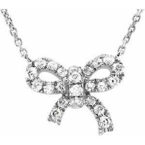 14K White Gold — 1/6 Ctw Natural Diamond Bow Necklace