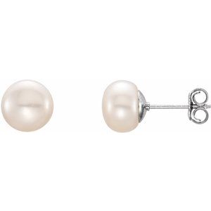 Sterling Silver — Freshwater White Cultured Pearl Earrings