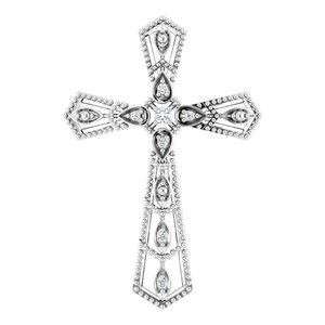 14K White Gold — .025 Ctw Natural Diamond Cross Pendant