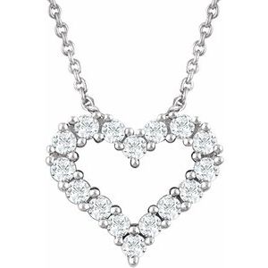 14K White Gold — 1/4 Ctw Natural Diamond Heart Necklace