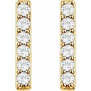 14K Yellow Gold — 1/10 Ctw Natural Diamond Bar Earrings