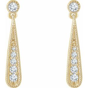 14K Yellow Gold — 1/6 Ctw Natural Diamond Teardrop Earrings