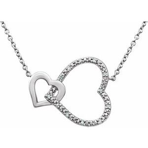 Sterling Silver — .03 Ctw Natural Diamond Heart Necklace