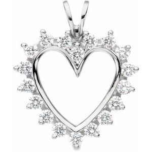 14K White Gold — 9/10 Ctw Natural Diamond Heart Pendant