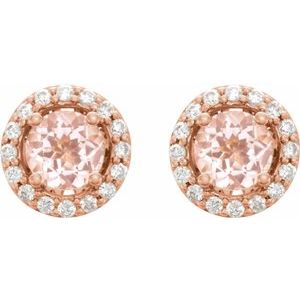 14K Rose Gold — Natural Morganite And 1/5 Ctw Natural Diamond Earrings With Backs