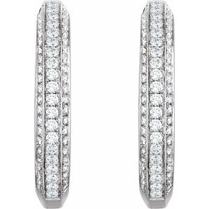 14K White Gold — 3/4 Ctw Natural Diamond Hinged Hoop Earrings