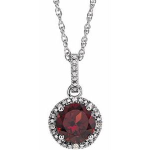 Sterling Silver — Natural Mozambique Garnet And .01 Ctw Natural Diamond Necklace