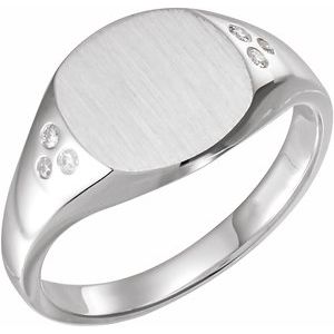 14K White Gold — .05 Ctw Natural Diamond Signet Ring