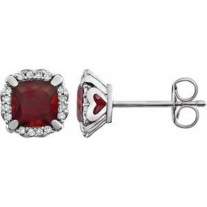 14K White Gold — Natural Mozambique Garnet And 1/10Ctw Natural Diamond Earrings With Backs