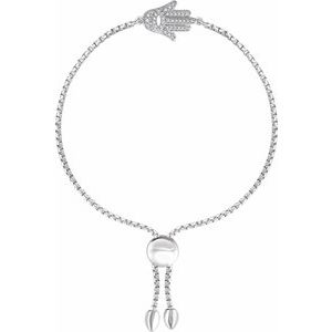 Sterling Silver — 1/5 Ctw Natural Diamond Hamsa Adjustable Bolo Bracelet