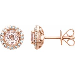14K Rose Gold — Natural Morganite And 1/5 Ctw Natural Diamond Earrings With Backs
