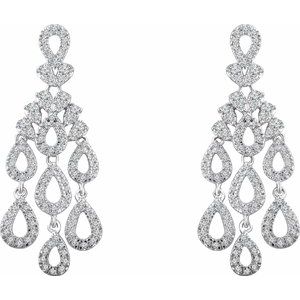 14K White Gold — 7/8 Ctw Natural Diamond Dangle Earrings