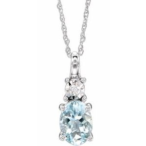 14K White Gold — Natural Aquamarine And .02 Ctw Natural Diamond Necklace
