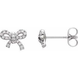 14K White Gold — 1/5 Ctw Natural Diamond Bow Earrings With Backs