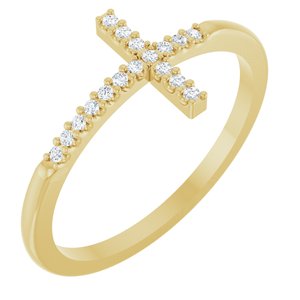 14K Yellow Gold — .06 Ctw Natural Diamond Sideways Cross Ring