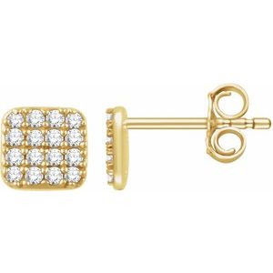 14K Yellow Gold — 1/5 Ctw Natural Diamondsquare Cluster Er With Backs