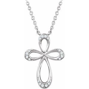 Sterling Silver — 1/10 Ctw Natural Diamond Cross Necklace