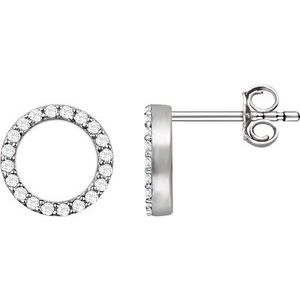 14K White Gold — 1/5Ctw Natural Diamond Circle Earrings With Backs