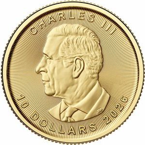 24K Yellow Gold — 2026 1/4 Oz Canadian Gold Maple Leaf Coin