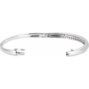 14K White Gold — 1 1/2 Ctw Natural Diamond Cuff Bracelet