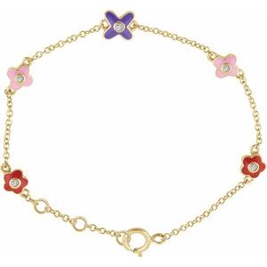 10K Yellow Gold — .04 Ctw Natural Diamond Youth Flower Bracelet