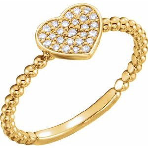 14K Yellow Gold — 1/8 Ctw Natural Diamond Heart Bead Ring