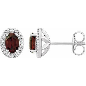 Sterling Silver — Natural Mozambique Garnet And .025 Ctw Natural Diamond Earrings