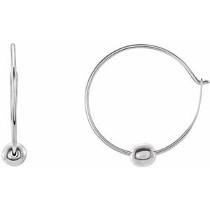 14K White Gold — Youth Hoop Earrings With Bead