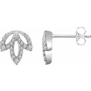 14K White Gold — 1/4 Ctw Natural Diamond Leaf Earrings