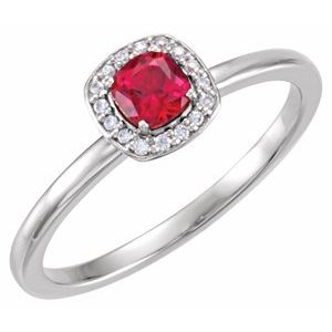 14K White Gold — Lab-Grown Ruby And .04 Ctw Natural Diamond Ring
