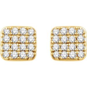 14K Yellow Gold — 1/5 Ctw Natural Diamondsquare Cluster Er With Backs