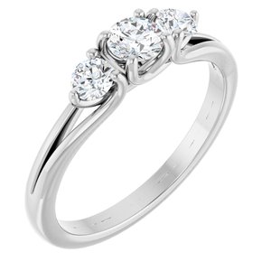 14K White Gold — 1/2 Ctw Natural Diamond Three-Stone Engagement Ring