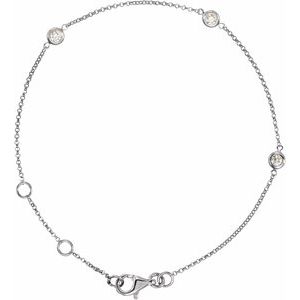 14K White Gold — 1/6 Ctw Natural Diamond Bezel-Set 3-Station Bracelet