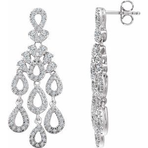 14K White Gold — 7/8 Ctw Natural Diamond Dangle Earrings