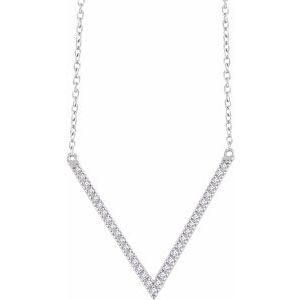 14K White Gold — 1/6 Ctw Natural Diamond V Necklace