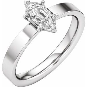 14K White Gold — 1 Ct Lab-Grown Diamond Elongated Hexagon 6-Prong Engagement Ring