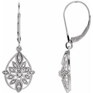 14K White Gold — 1/6 Ctw Natural Diamond Granulated Filigree Earrings