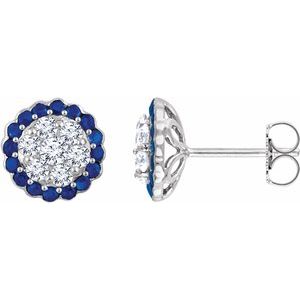 14K White Gold — Natural Blue Sapphire And 5/8 Ctw Natural Diamond Earrings
