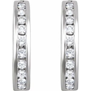 14K White Gold — 1/2 Ctw Natural Diamond Hinged Hoop Earrings